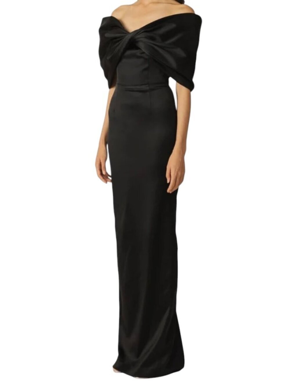 Sau Lee Paloma Black Satin Off Shoulder Bow Gown NWT Size 2